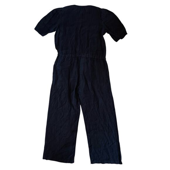 Velvet Graham & Spencer Women’s M Black Linen Jumpsuit Short Sleeve Button Front - Picture 8 of 15
